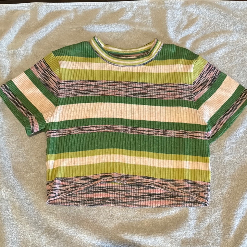 Urban Outfitters Green and Pink Striped Top